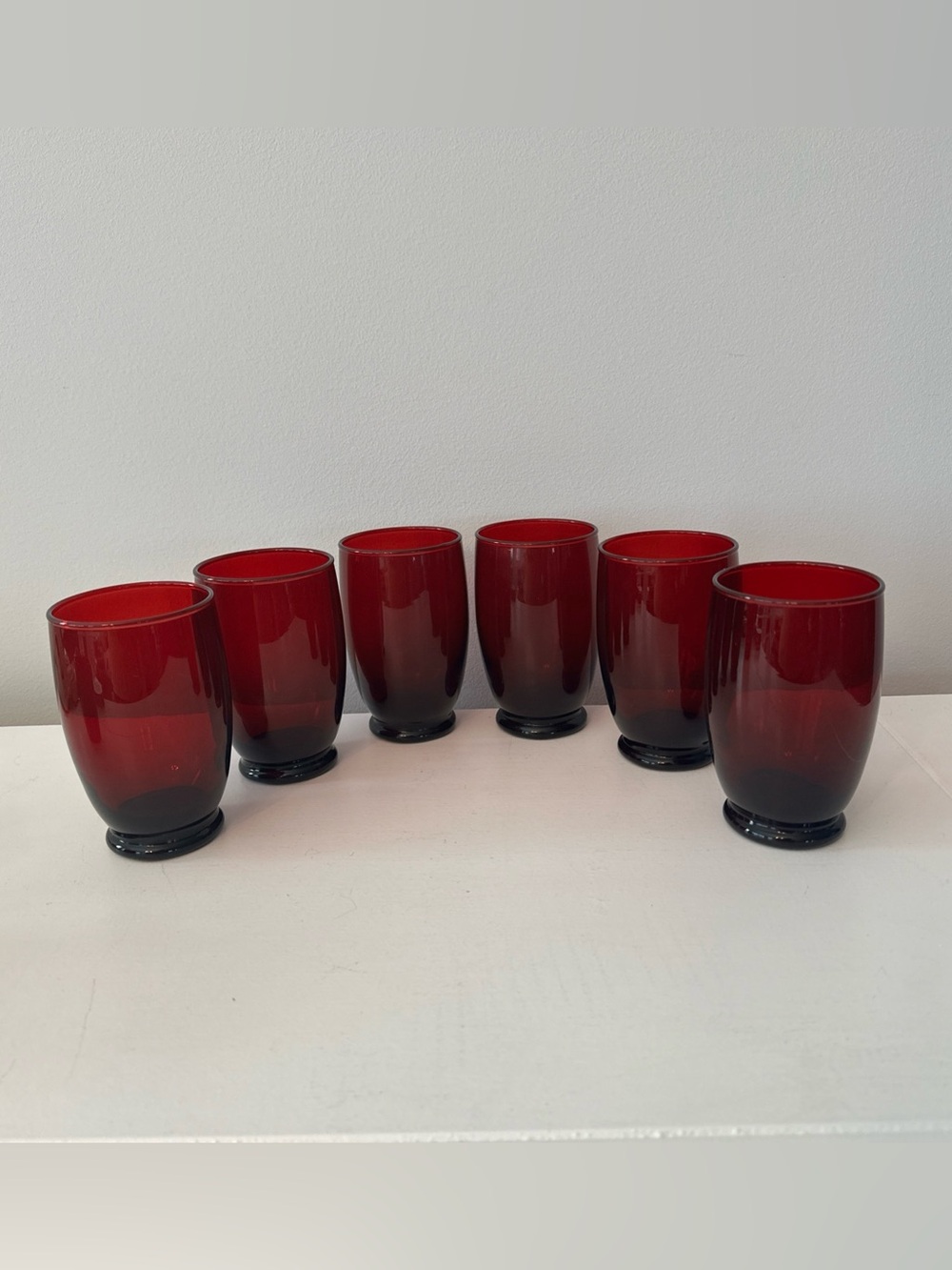 6 Vintage Baltic Royal Ruby Red Depression Glasses 10oz